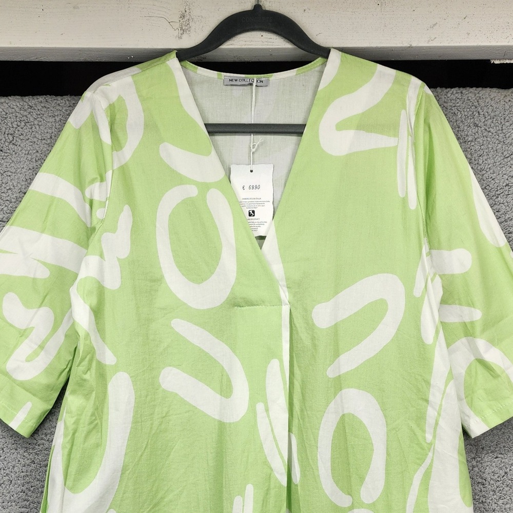 New Collection Made in Italy Print Tunic Top Women's Medium Green White V Neck - Picture 9 of 13